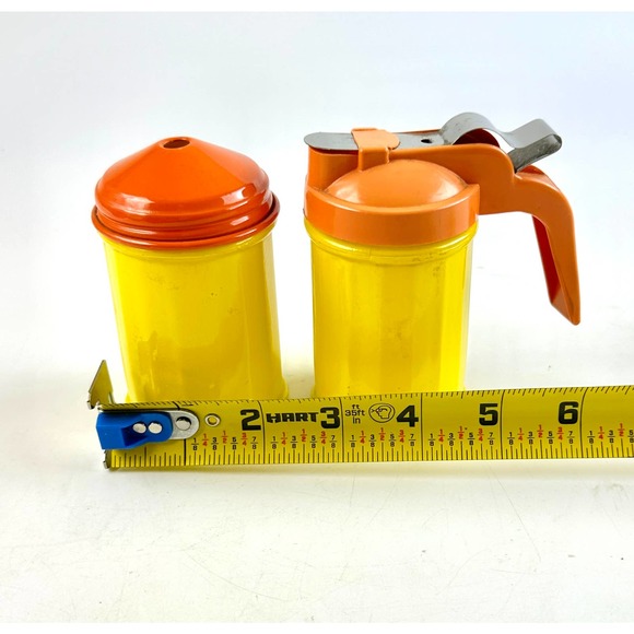 1970s Gemco Pantry Pops Cream or Syrup And Sugar Containers Yellow Orange Glass - Picture 9 of 11